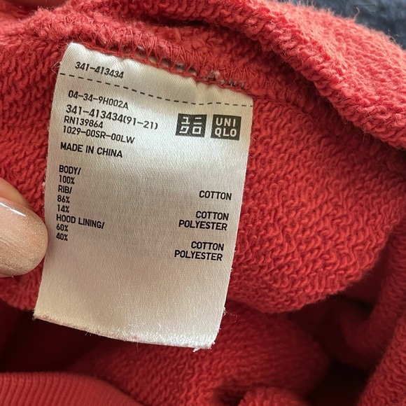 100% Cotton Uniqlo ♥️Red♥️ Oversized Hoodie Sweatshirt Hooded With Hand Pockets - Picture 5 of 16